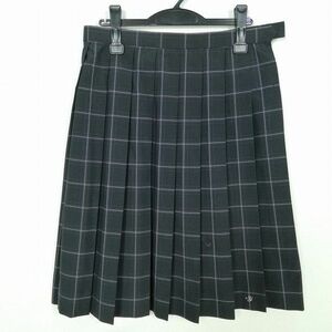 1円 スクールスカート 大きいサイズ 夏物 w75-丈62 チェック 神奈川日本大学藤沢高校 プリーツ 学生服 制服 女子 中古 IN5879