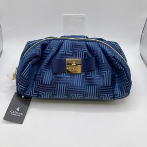 □1293 LANVIN ランバンオンブルー　ポーチ　化粧ポーチ　ブルー　コスメポーチ ペンケース 小物入れ 美品