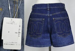 CHANEL シャネル バックポケット ココマーク 刺繍 デニム ショートパンツ 36 denim shorts b7930