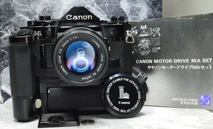 【整備済収集品】 CANON A-1＋NEW FD 50mm f1.4＋強力モータードライブMAセット 各動作良好 露出計良好 光学連写OK 持病シャッター鳴きなし