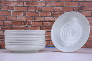 飲食店向き 皿 和皿 平皿 白色 10枚セット 陶器 直径約25cm 詳細不明 中古現状品■(F7400)