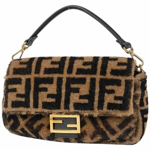 フェンディ FENDI ズッカ柄 ハンドバッグ マンマバケット 2WAY ショルダーバッグ シープ ファー ブラウン 8BR600 レディース 中古