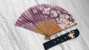 扇子 季節の花 刺繍扇子袋付 新品縦縞扇子付　おしゃれ 女性用