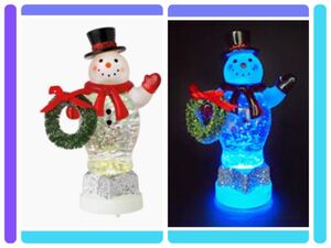 新品★2個set スノードーム Snowman 11.5cm LEDスノーマン M 赤いマフラー 黒帽子ボタン電池クリスマス飾り Christmas tree 光るGTS未使用