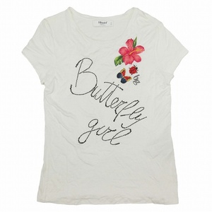 美品 ブルーガール ブルマリン BLUGIRL BLUMARINE ラインストーン ロゴ 刺繍 Tシャツ カットソー トップス 半袖 サイズ42 ホワイト BLM11