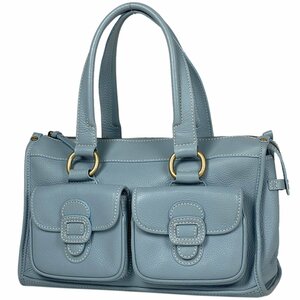 セリーヌ CELINE ロゴ ハンドバッグ ショルダーバッグ ハンドバッグ レザー ライトブルー レディース 【中古】