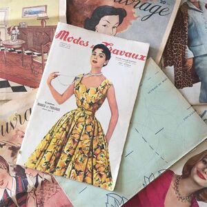 sale! 1955s フランスヴィンテージ Modes & Travaux 女性たちのための雑誌 87ページ ファッション 型紙 刺繍 手芸 本 モード アンティーク