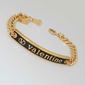 正規品 ヴァレンティノ Valentino ブレスレット Bracelet ロゴ Logo プレート 喜平チェーン Kihei chain ゴールド Gold Authentic Mint 