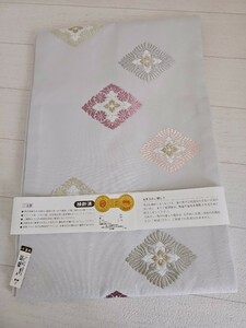 すずや■204新品未使用西陣【佐々木染織(株)】刺繍文様正絹九寸名古屋帯六通　薄いブルーグレー系