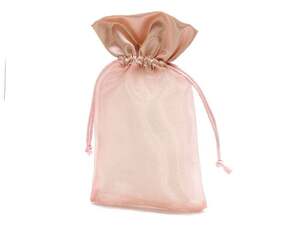 巾着袋 ラッピング 包装 巾着ポーチ 小物入れ (10cm×18cm) サテン×オーガンジー (ピンク) (1個)
