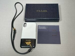 新品 未使用 PRADA iPhone X XS スマホ ケース iPhoneケース プラダ ロゴ 35 サフィアーノ ブラック 黒 チェーン ストラップ 本革