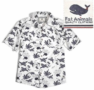 大きいサイズ ファットアニマルズ シャツ 開襟クジラシャツ 半袖 大寸 コットン仕様 fat animals 3Lサイズ　白　192-3905