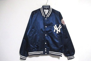 C0090：USA製 vintage NY Yankees スタジャン ニューヨーク ヤンキース ジャケット ブルゾン サテンスタジャン ジャンパー 紺 XL メンズ