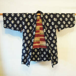 半纏 絣 木綿 雪ん子柄 女物 古着 和服 羽織 厚地 裏地あり vintage noragi boro japanese old textiles