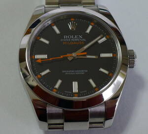 送料無料◆ROLEX MILGAUSS / ロレックス・ミルガウス REF.116400 M96番 自動巻 黒文字盤 内外箱・保証書等付属 良品◆