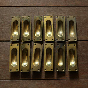 デッドストック 真鍮 丸底引手 76ｍｍ 12個 / 流線戸引手 引き戸 扉金物 棚金具 取っ手 建具 古道具 ヴィンテージ