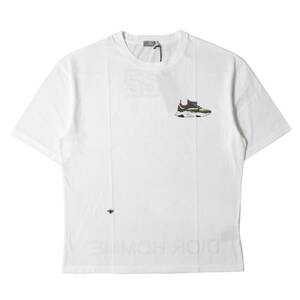 新品 Dior HOMME ディオールオム Tシャツ サイズ:L B22 スニーカー プリント BEE 刺繍 バックヘム ロゴ Tシャツ ホワイト イタリア製
