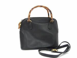 1円 GUCCI グッチ バンブー レザー 2WAY クロスボディ ショルダーバッグ ハンドバッグ レディース ブラック系 BG7995