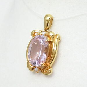 【送料無料】タサキ TASAKI 田崎真珠 K18 クンツァイト6.48ct ダイヤモンド0.06ct ペンダントトップ★新品仕上げ済美品