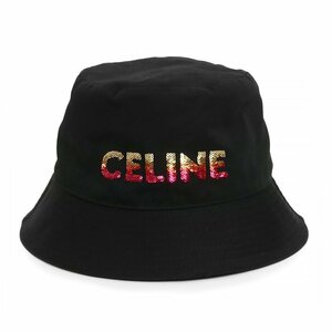 （未使用保管品）セリーヌ CELINE エンブロイダリー グラデーションシークイン バケットハット 帽子 L #59cm ブラック 黒 2AUO1968P