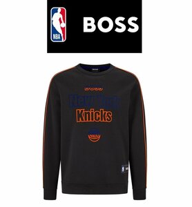 4万新品◆XXL◆ボス BOSS×NBAコラボ NY KNICKS ロゴ クルーネックスウェットプルオーバー 黒『Windmill_4_NBA』1円