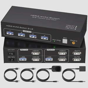 送料無料★8K 60Hz デュアル モニター USB3.0 HDMI KVM 切替器 SW221 2入力2出力 2PC 共有