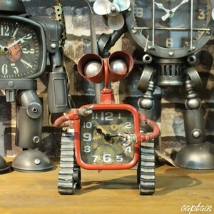 置き時計 置時計 ブリキ 置物 時計 オブジェ ロボット かわいい インテリア レトロ ビンテージ アンティーク おしゃれ 角型 レッド 9