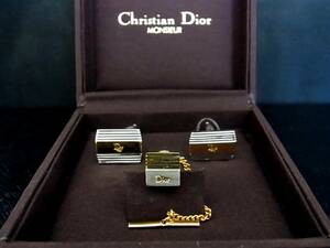 ◎№4055◎■良品■【Dior】ディオール【シルバー・ゴールド】■カフス＆タイピン・ネクタイ ピン（タイタック）セット♪