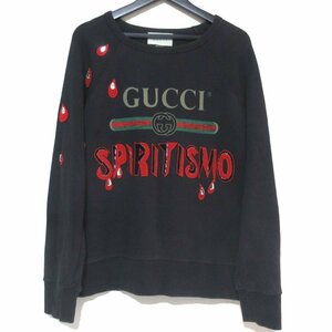 美品 GUCCI グッチ SPIRITISMO ビジュー装飾 裏パイル地 プリント スウェットシャツ トレーナー 497253 X9S46 XSサイズ ブラック