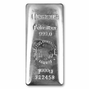 [保証書付き] (新品) ドイツ ヘレウス社 純銀 1キロ バー