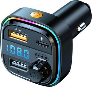 新品 Ninonly FMトランスミッター 車載充電器 Bluetooth5.0 2USBポート LEDディスプレイ ハンズフリー通話 USBメモリ