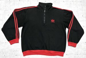 90s アディダス 万国旗タグ ハーフジップ スウェット トレーナー 3本ライン　　スリーストライプ プルオーバー adidas トレフォイル 玉7930