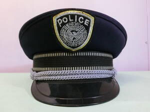 USA ポリス ビンテージ ハット 制服 帽子 アメリカ警察 USA警官 POLICE uniform hat Vintage 詳細不明 コスプレ 小道具 刺繍