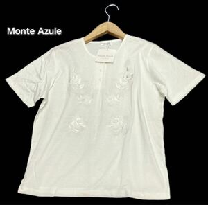 Monte Azule★麻布 東京 日本製（LL）花刺繍 半袖 Tシャツ トップス カットソー/白 未使用
