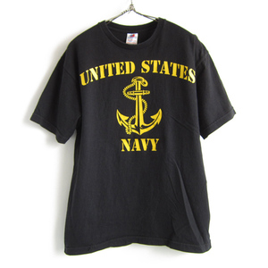 USA製/米軍/US NAVY/コットン/丸首/半袖Tシャツ/黒【M】丸胴/USN/アメリカ海軍/アメリカ製/ビンテージ/アンカー/碇/錨/D142-01-0014W