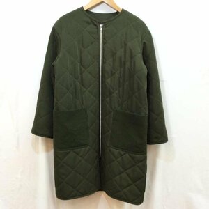 ミラ オーウェン 18AW ノーカラーキルティングコート ロング 中綿 ジップアップ フェルトポケット ウール混 F カーキ 09FKB186002 FREE