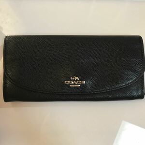 COACH 長財布　ブラック レザー コーチ　黒 小銭入れ　メンズ　レディース　ブランド