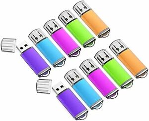 紫 緑 16GB 10個セットUSB2.0 USBフメモリー キャップ式 ストラップホール付き フドライブ五色：青 紫 緑