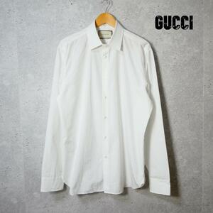極美品 GUCCI グッチ ミケーレ サイズ43/17 長袖 シャツ ワイシャツ コットン100％ オフホワイト