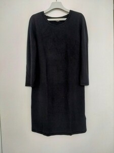 HERMES エルメス ニット ワンピース ドレス 黒 ブラック 長袖 綿 シルク カシミヤ 38サイズ イタリア製USED
