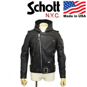 Schott (ショット) 3950106 503HDT HOODED ONESTAR フードワンスター レザージャケット 010BLACK アメリカ製 42