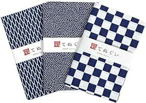 手ぬぐい（KOMESICHI） 彩（irodori） 小紋手ぬぐい 紺Bセット 切りっぱなし 3枚組 約33×90cm