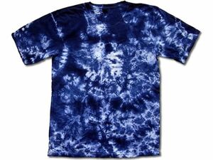 【タイ】絞り染めエスニックTシャツ(Type-B-3)(藍染)／Lサイズ