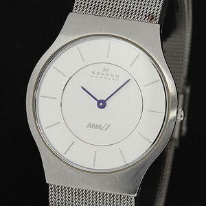 1円 稼働 良品 スカーゲン ANA 233LSS-A QZ シルバー文字盤 メンズ腕時計 DOI 8174000 4PRY