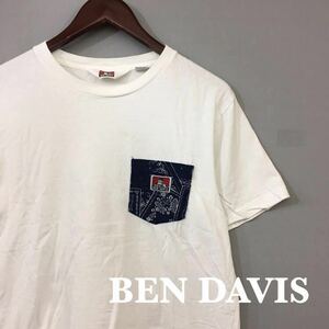 ベンデイビス BEN DAVIS 半袖 Tシャツ 丸首 胸ポケット Logo 綿100% ホワイト メンズ Mサイズ ♭△∞