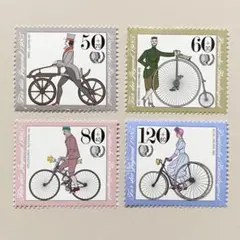 外国切手4枚（ドイツ：クラッシック自転車、青少年福祉）
