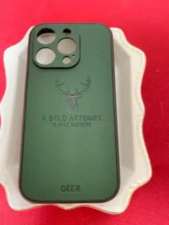 iPhone15pro　携帯ケース　鹿　シンプル　グリーン