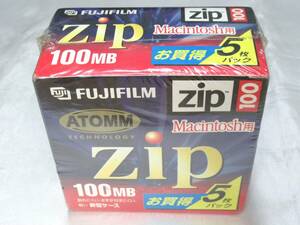 【未開封品】FUJIFILM / 富士フィルム　Zip　100MB　5枚セット　Macintosh用　ATOMM TECHNOLOGY