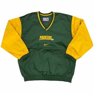 90s NIKE NFL Green Bay Packers PRO LINE ナイロンプルオーバー シャツ ジャケット L スウォッシュ ロゴ 刺繍 パッカーズ ヴィンテージ