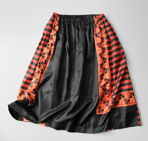 tricot COMME des GARCONS ◆ サテン プリント スカート (黒/赤) ひざ下丈 トリコ コムデギャルソン ◆RN18